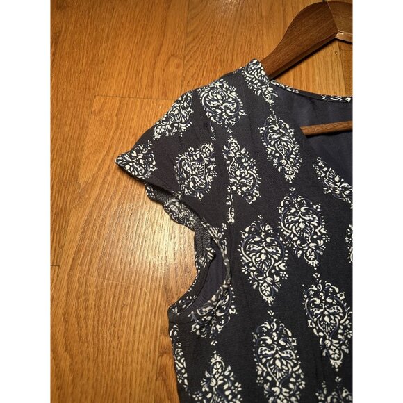 Garnet Hill Short-Sleeve V-Neck Fit & Flare Dress – Black Summer Vacation Office - Picture 6 of 11